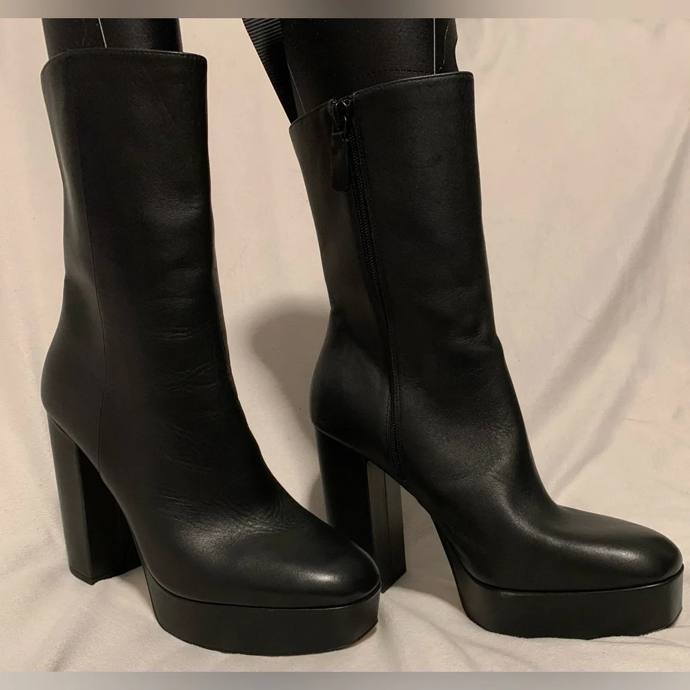 NEW Stuart Weitzman Party Zip Platform Ankle Boots Black Size 10B Block Heel